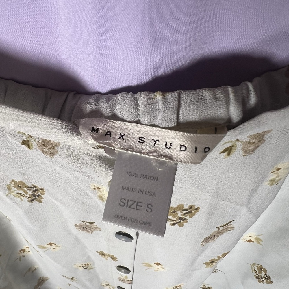 Max Studio Mint & Beige Floral Button Down Midi Skirt Womens Size S Sheer Flowy - Picture 7 of 8